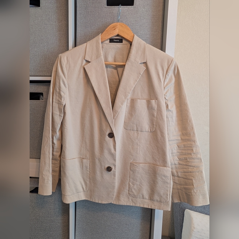 Theory Stretch Linen Blazer Color Sand, Size 12